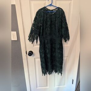Minuet Petite Dark Green Lace Midi Dress